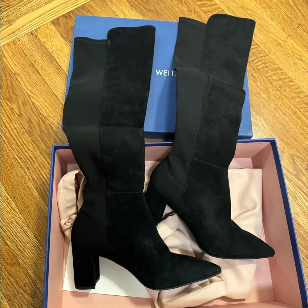 New Stuart Weitzman Black Over the Knee Suede Boots